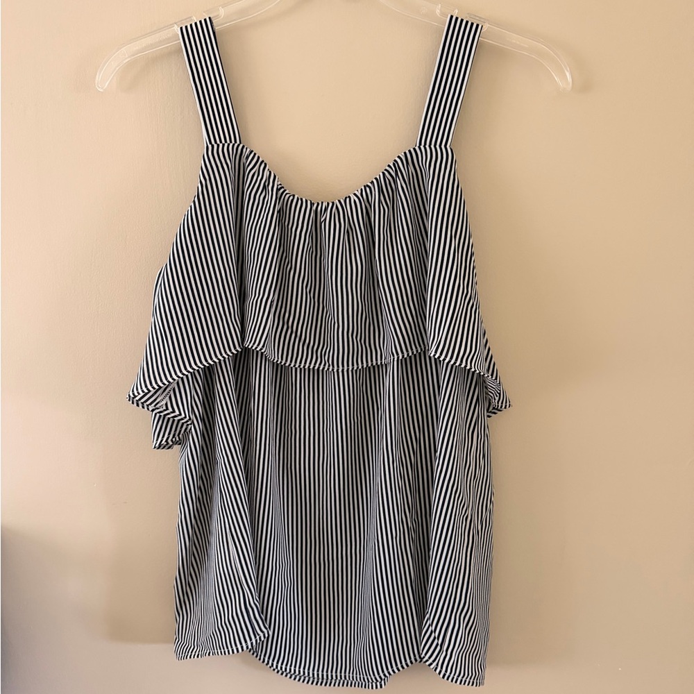 Loft Outlet Striped Ruffle Tank Top - Size Small